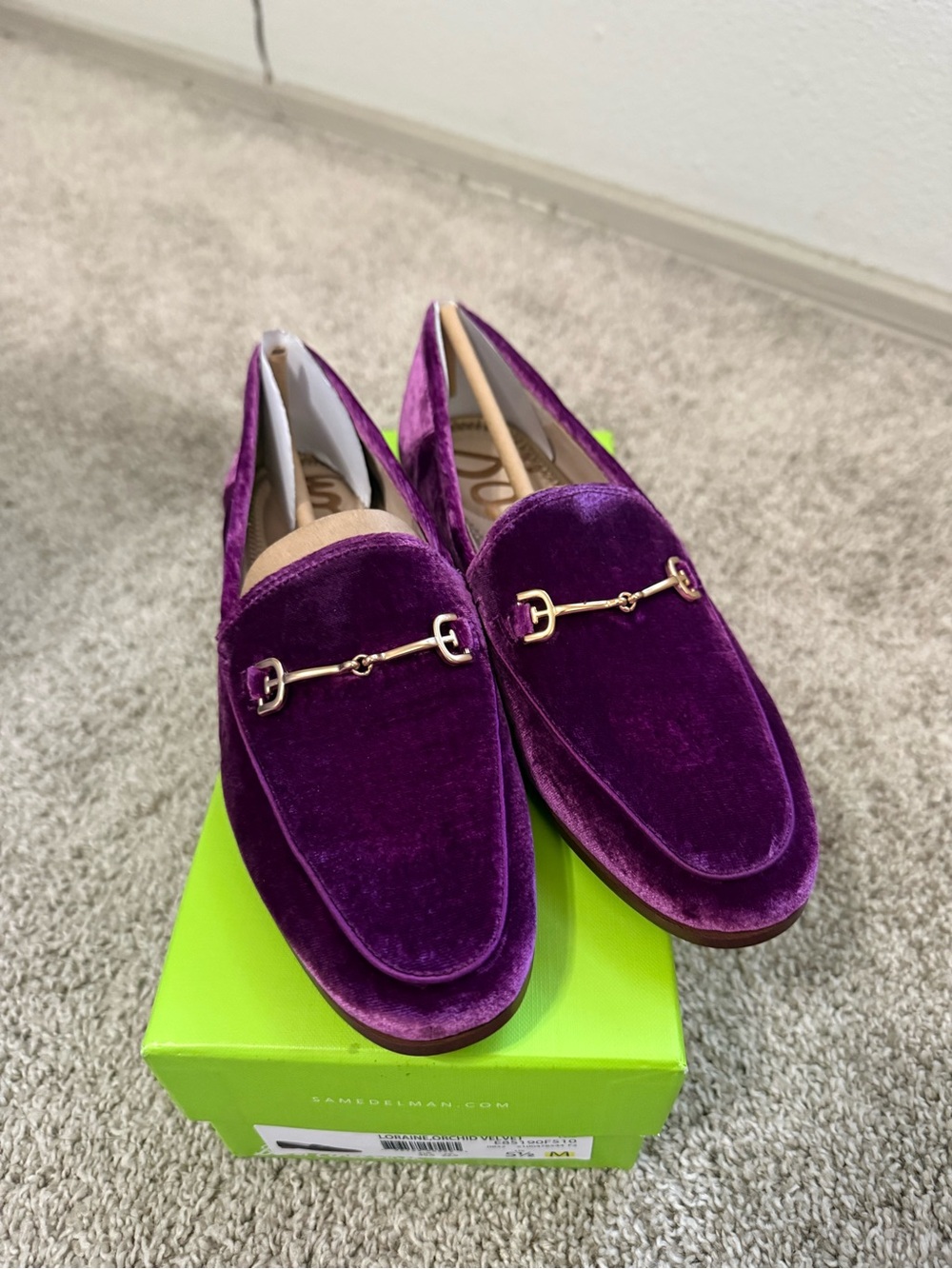 Sam Edelman Purple Velvet Loafers with Gold Horsebit